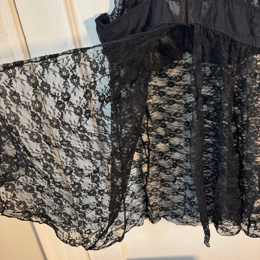 Y2K‎ Black Sheer Mesh Lace Babydoll Cami Lingerie corset vampy Whimsigoth Witchy